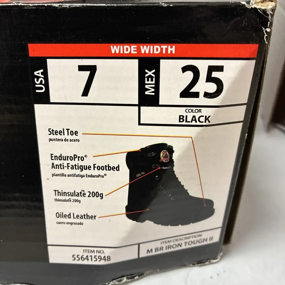 Brahma Mens Iron Tough II Steel Toe Work Boots-Men’s Size 7W - New In Box